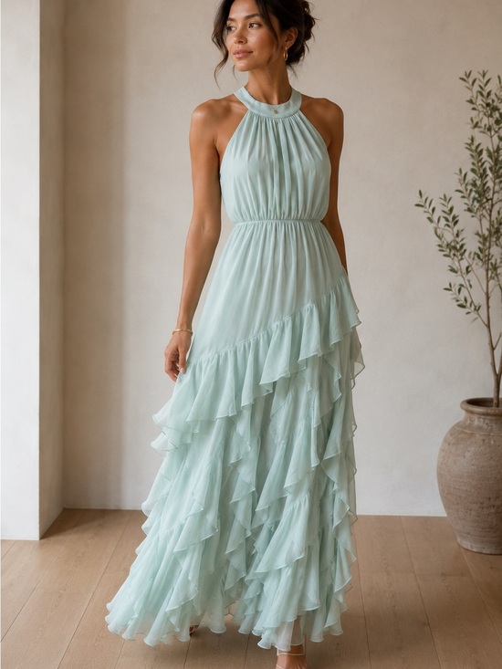 Alice + Olivia Dresses & Skirts - Alice + Olivia Emilia Ruffle Bow Neck Silk Gown in Julep